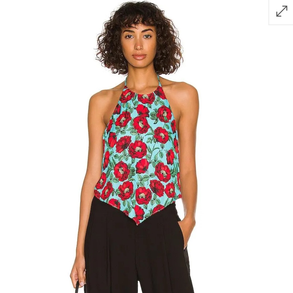 Alice + Olivia Frenchie Handkerchief Halter Top - Beach Blue Bliss